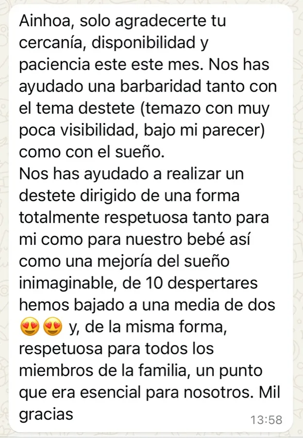 Mensaje de una madre: «una mejoría del sueño inimaginable, de 10 despertares hemos bajado a una media de dos y, de la misma forma, respetuosa para todos los miembros de la familia».