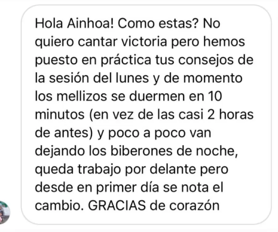 Mensaje de una madre de mellizos: «los mellizos se duermen en 10 minutos, en vez de las casi 2 horas de antes, y desde el primer día se nota el cambio».
